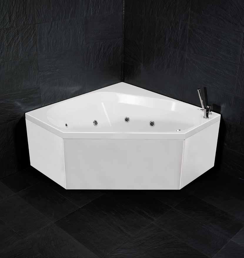 motion 140 corner Designat massagebadkar med ergonomisk form.