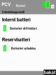 5.3.3 Batterimeny I den här menyn får du en överblick över de befintliga batteriernas tillstånd.