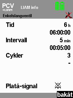 5.7 LIAM info Anm.: En detaljerad förklaring till LIAM-funktionen finns i kapitel 5.10 LIAM (insufflering) på sidan 57. 1. Markera punkten LIAM Info på patientmenyn med hjälp av vredet. 2.