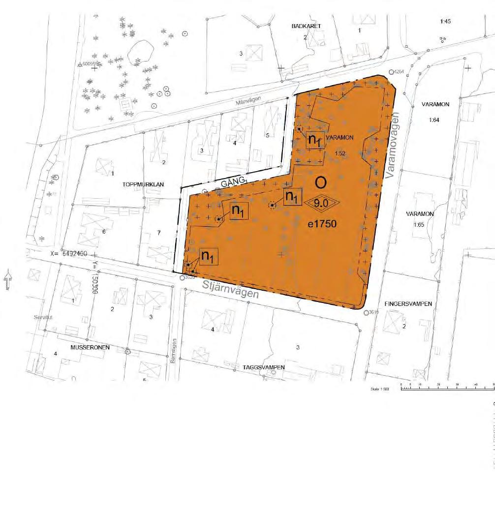 Planområde 4/ Plankarta version 2018-03-20 Användning O - tillfällig vistelse Gång- och cykelväg Egenskaper Korsmark (endast miljöhus) Fällningsförbud (n1)