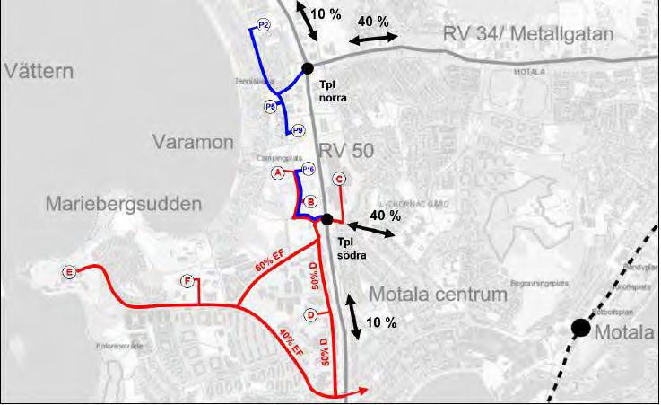 Samtliga planer/trafikstruktur och trafikflöden Antagen färdväg för besökare till de allmänna parkeringarna