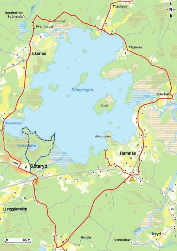 RÖMNINGEN RUNT, KM Runt sjön Römningen finns en skyltad cykelled. I det här landskapet har det funnits människor under lång tid. Därför finns det också många intressanta berättelser härifrån.