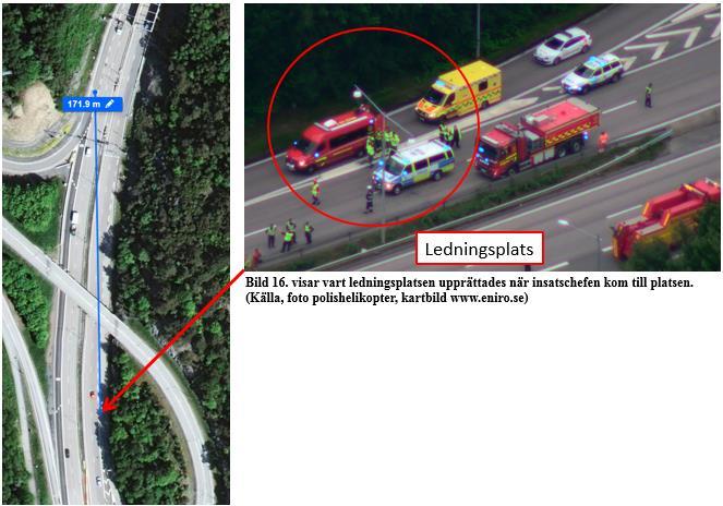 Klockan 18:58 kom Insatschefen (IC) med stabsenheten fram till skadeplatsen. IC tog över Räddningsledarskapet direkt. Ledningsplatsen upprättades cirka 180 meter ifrån skadeplatsen.