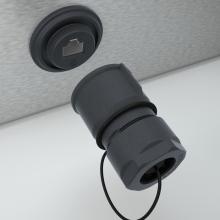 LAN-porten sitter till vänster på apparatens underrede (på modell XS på bakväggens högra sida).