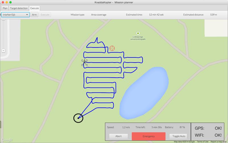 Autonom spaning med quadcopter 14 1. Knapparna för toggling av detektionsmetod och val av bild är implementerade med hjälp av JavaFX-klassen ToggleButton.