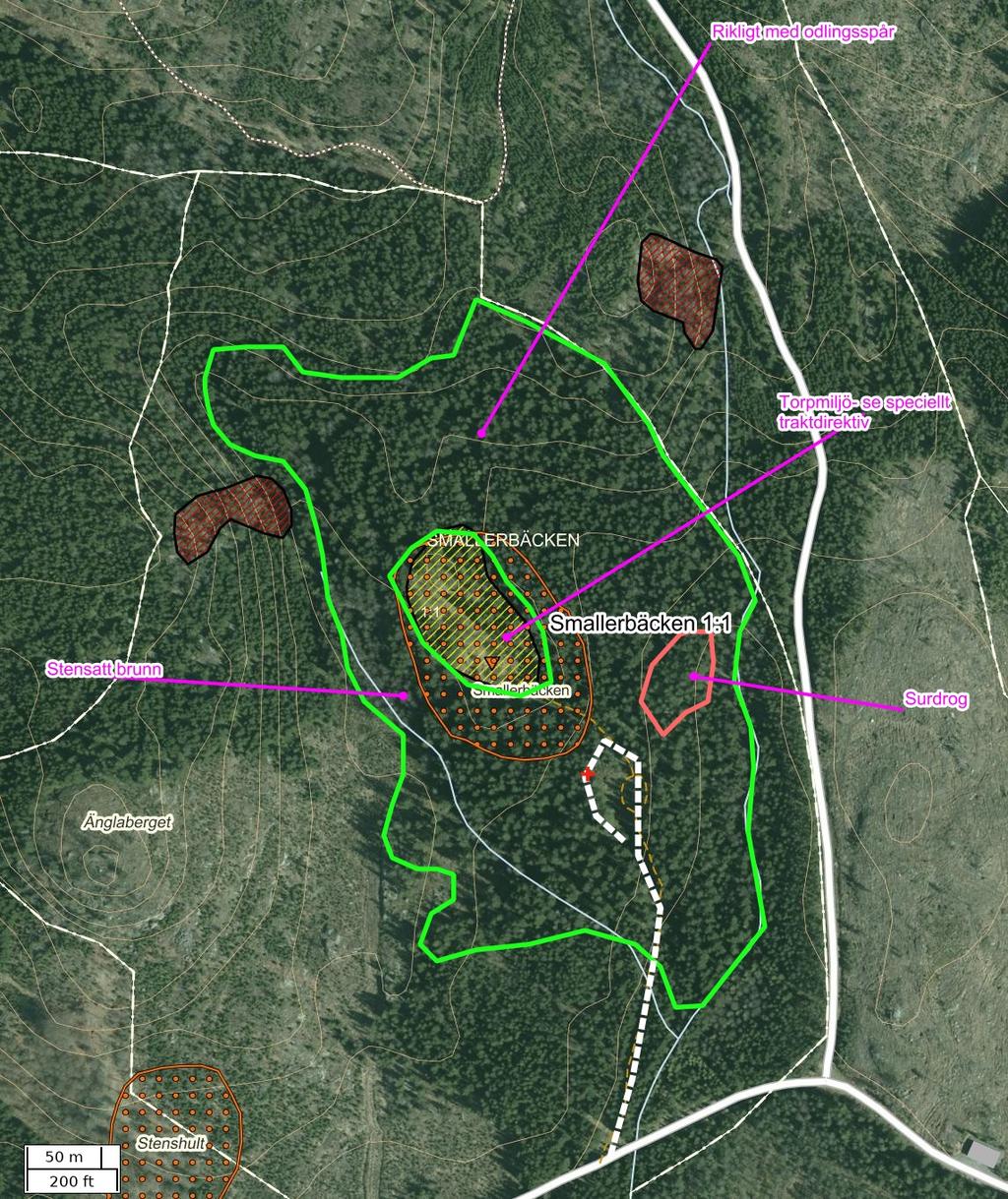 Traktdirektiv 2018-09-12 17:38 Smallerbäcken 1:1 Hushållningssällskapet Skog Detaljkarta Skala: ~1:3500