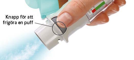 När du ser att det kommer dimma, ska du upprepa steg 4-6 ytterligare tre gånger. Din inhalator är nu klar för användning.