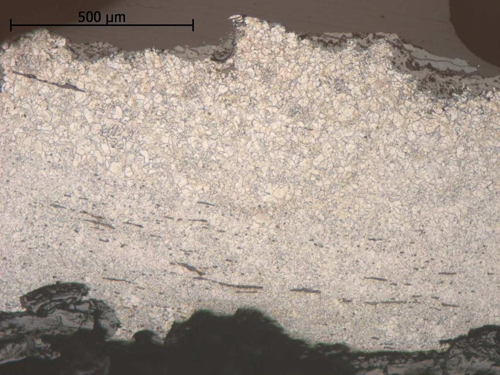 Figur 31. Lien SHM 23127. Foto från mikroskopet på polerat och etsat prov. Detalj ur centrala delen av föregående figur. Eggen till vänster.