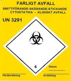 blod- och plasmapåsar som är mer än halvfulla eller innehåller mer än 0,5 liter vätska Vävnader/organ och icke identifierbara kroppsdelar Detta behövs: Rätt märkt och rätt emballerat