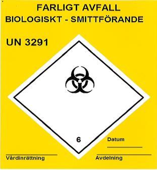 Bilaga 1 Biologiskt avfall Farligt avfall UN 3291 Identifierbara kroppsdelar.