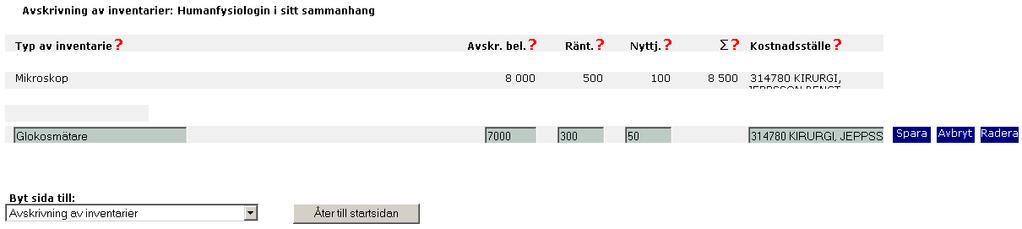 Om inventarien endast utnyttjas av aktuell kurs/termin anges 100