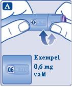 Du kan välja upp till 3,0 mg per dos. När pennan innehåller mindre än 3,0 mg stannar dosräknaren innan 3,0 visas.