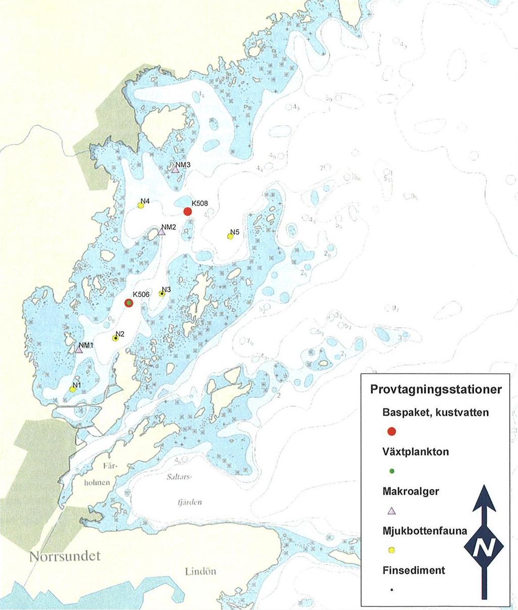 2 Provtagningsstationer och provtagningstyp 2.1 Kustvatten Kontrollprogrammet i kustvatten omfattar stationerna i Norrsundet (Figur 1) och i Gävle Fjärdar (Figur 2).