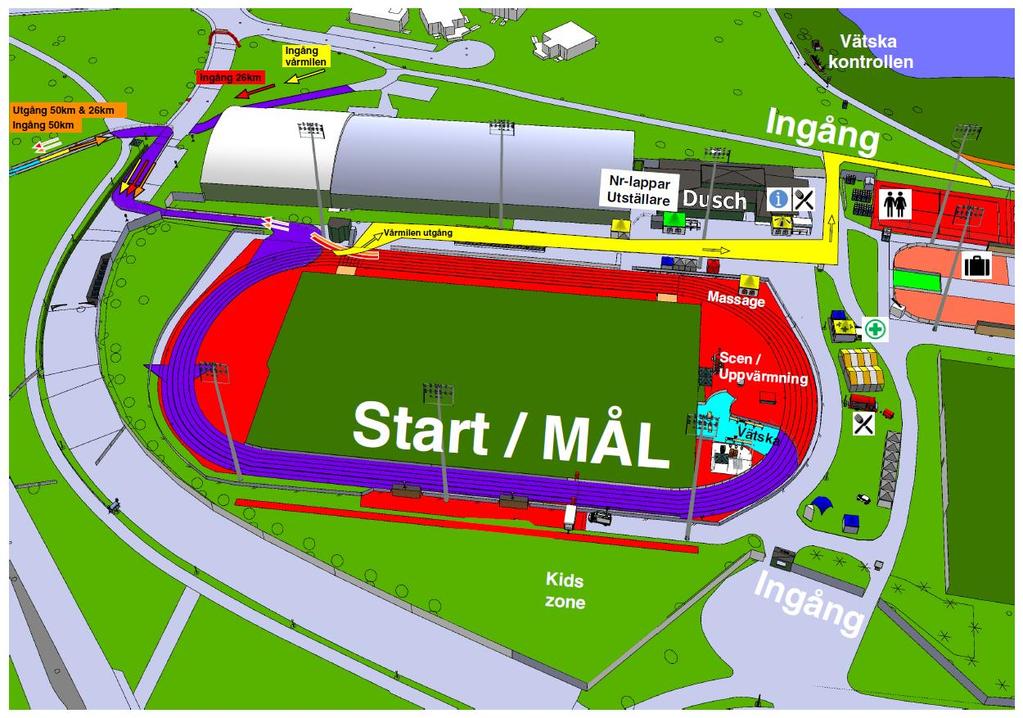 Schema för dagen Börjar/Öppnar Aktivitet Plats Avslutas/Stänger kl 07:00 Arenan öppnar (nummerlappsutdelning, mässa, info m.m.) Lidingövallen 15:00 kl 09:10 Uppvärmning Ultramarathon Scenen 09:25 kl 09:30 Start Ultramarathon 50 och 26K Starten 09:35 kl 10:45 Första målgång 26K Målet 13.