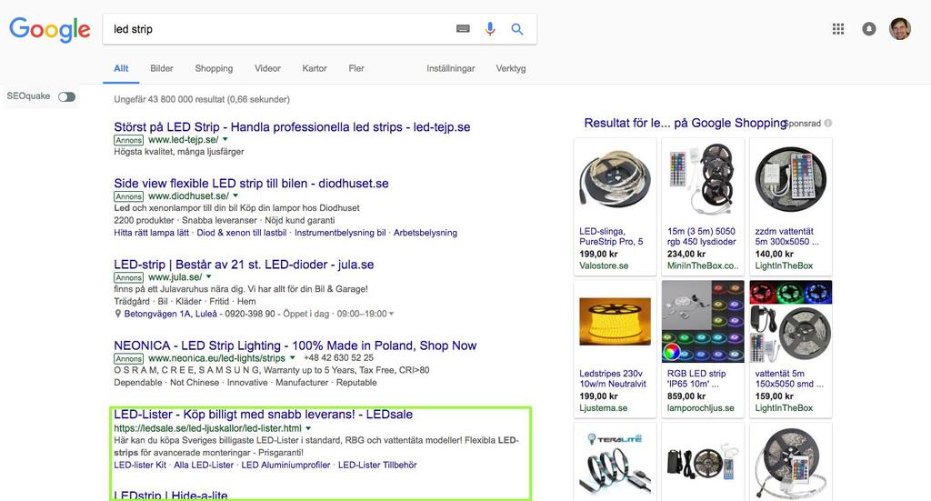 Syftet med SEO Syftet är att få så bra ranking i Googles organiska resultat som möjligt - Oftast