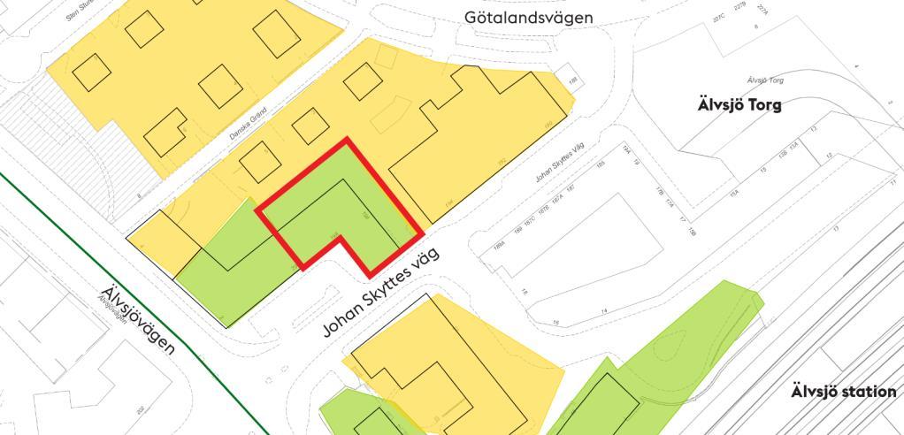 Sida 8 (17) Karta över planområdet med kulturhistoriskt klassade fastigheter. Fastigheten Tyrannen 15 markerad med röd heldragen linje.