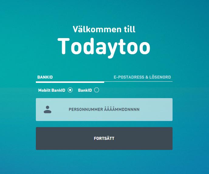 Sida 5 BankID för att logga in i både Todaytoo.se och Plustoo Vi erbjuder redan deltagarna BankID för att logga in på hälsokontot och se sina resultat på Todaytoo.se. Deltagarna kommer även kunna använda BankID för att logga in och besvara sitt frågeformulär.
