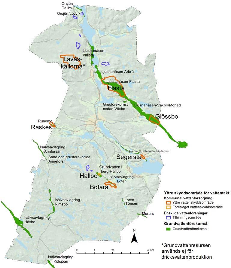 12 KOMMUNAL VA-PLAN BOLLNÄS KOMMUN Grundvatten De identifierade grundvattenresurserna i kommunen har alla god kemisk status och god kvantitativ status.