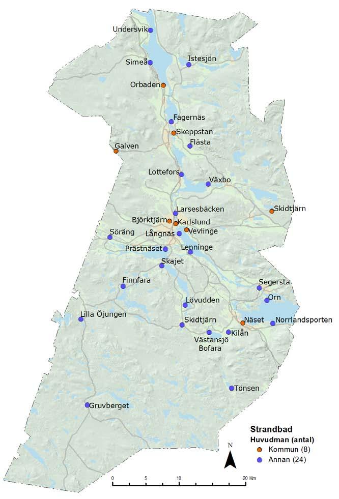 ÖVERSIKT BOLLNÄS KOMMUN 13 Känsliga recipienter Strandbadvatten På karta 5 redovisas samtliga badplatser där provtagning sker.