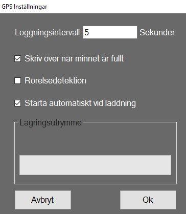 Ända hur enheten loggar: -För att ändra loggningsläge så trycker du på Enhet högst upp i vänstra hörnet, sedan Inställningar. -GPS Inställningarna öppnas och här ändrar du från t.ex.