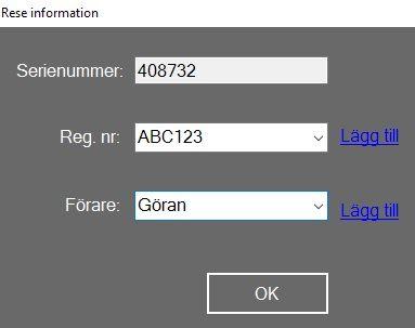Importera från enheten: För att ändra loggningsläge så trycker du på Enhet högst upp i vänstra hörnet, sedan Importera. Sedan väljer ni vilken Reg. nr.