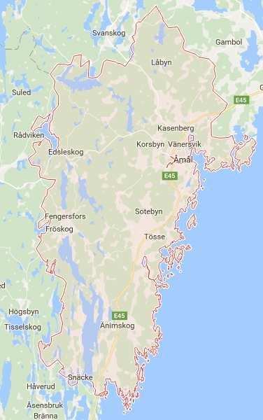 att ligga till grund för studien. Steg 1 som är en beskrivning av Åmål kommun följer nedan. 5.1 Åmåls kommun Åmåls kommun ligger i Västra Götalands län (se figur 11).