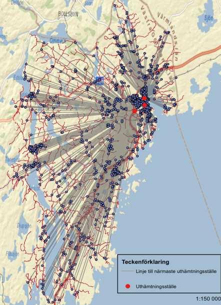 I tabell 4 visas olika körtider i nuläget. I figur 20 redovisas resultatet av körtidsanalysen med locationallocation.