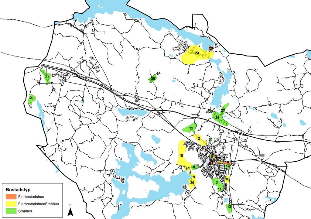 18 Figur 7-8. Kartorna visar de bostadsprojekt som listas i bostadsförsörjningsprogrammet samt vilken typ av bostäder som planeras.
