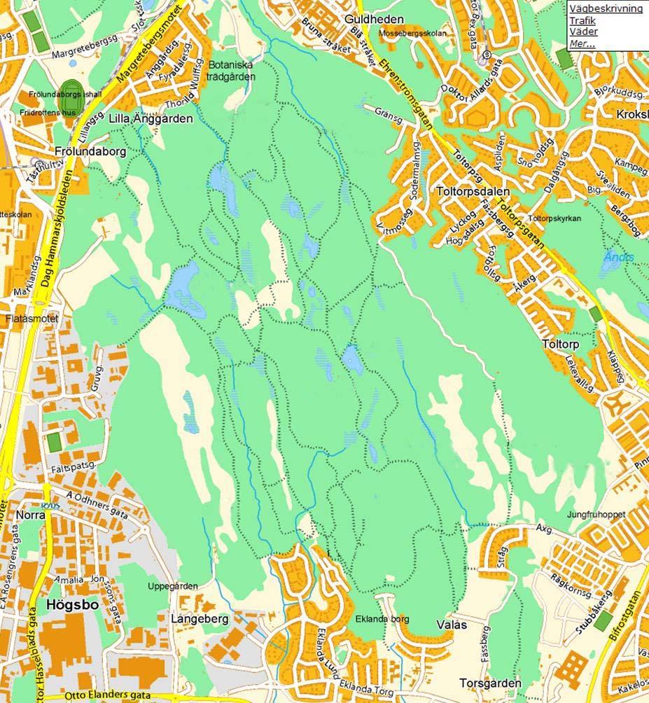 Namnkarta över Änggårdsbergens naturreservat Änggårdsbergens naturreservat hör till både Göteborgs och Mölndals kommun.
