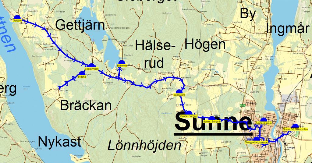 2015-08-10 16:09:33 Karta för Tur 6612 M - F Entreprenör FB/Jönssonbuss Fordon 6611 Skolbuss 10 Sunne 6612 7.42 8.