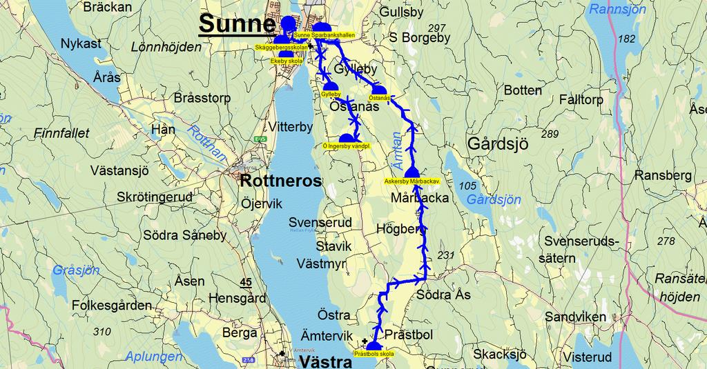 2015-08-10 16:09:45 Karta för Tur 6648 M - F Entreprenör FB/Jönssonbuss Fordon 667 Skolbuss 7 Sunne 6648 7.31 8.15 Prästbols skola - Askersby Mårbackav.