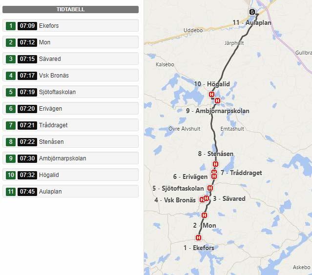 Fordon 3 50 sittplatser Fordon Rutt Sträckning Tid Notering Fordon 3 Rutt 3001 Ekefors Aulaplan 07:09-07:45 Rutt 3002