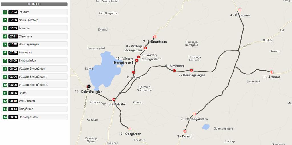 Fordon 8 22 sittplatser Fordon Rutt Sträckning Tid Notering Fordon 8 Rutt 8001 Passarp Daltorpsskolan