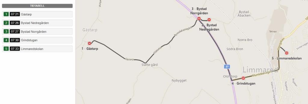 FORDON 11 22 SITTPLATSER Fordon Rutt Sträckning Tid Notering Fordon 11 Rutt 1101 Gästarp Limmaredskolan 07:21-07:33 Rutt 1102 Hagered Limmaredskolan