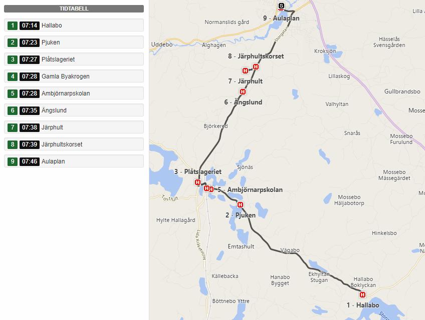Fordon 12 22 sittplatser Fordon Rutt Sträckning Tid Notering Fordon 12 Rutt 1201 Hallebo Aulaplan 07:14-07:46 Rutt 1202