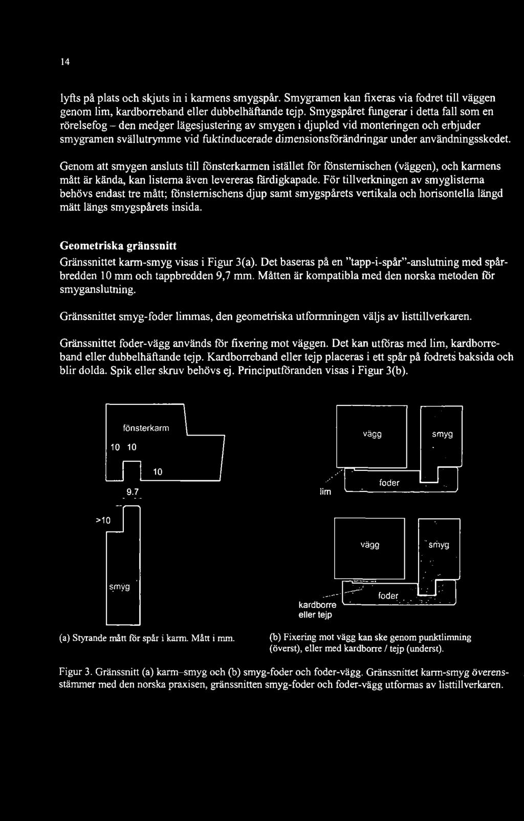 användningsskedet. Genom att smygen ansluts till fönsterkarmen istället för fönsternischen (väggen), och karmens mått är kända, kan listerna även levereras fardigkapade.