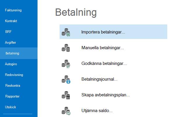 Inbetalningar FIL FRÅN BANKEN Gå in under Meny->Betalning->Importera betalningar.