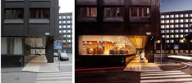 Byggnaden i fonden är Riksbanken. (Stena Fastigheter) Bilden visar förslaget till omvandling av fasaden vid Drottninggatan-Vattugatan.
