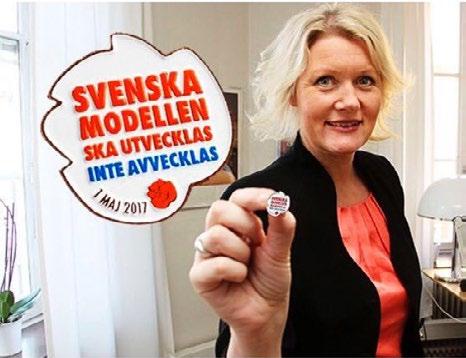 - Fortsätning från föregående sida. I handen håller hon trycksak med som inleds med texten Svenska modellen ska utvecklas, inte avvecklas. Reformer för ett tryggare Sverige.