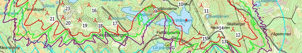 .597 SHADOW - Karta Beräkning: 23 st V0, 50 Tiar per år, verkligt f 0 Tiar 5 Tiar 8 Tiar 5 Tiar Nytt vindkraftverk 0 500 500 Karta: