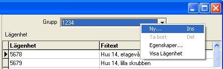 Skapa ny objektsgrupp De hyresobjekt som registreras indelas i grupper, en objektsgrupp kan vara t.ex.