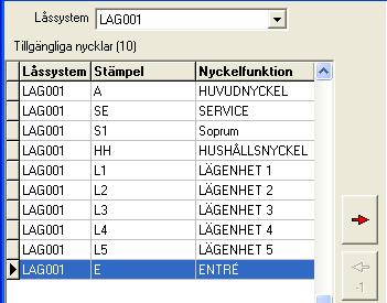 För att ta bort en kopia av nyckeln klicka på knappen med vänsterpil -1.