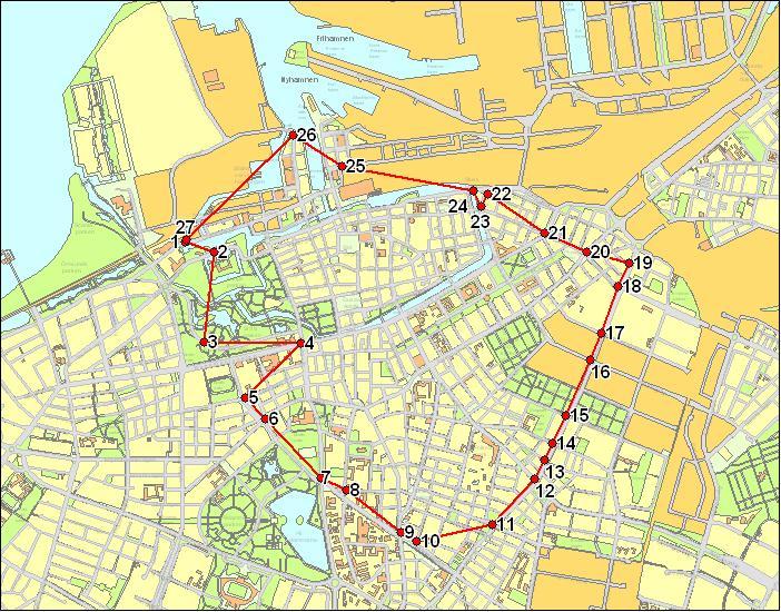 Flöde, bilar/medelvardagsdygn 5.5. Centrala snittet Valet av mätpunkterna har varit sådant att dessa punkter bildar en ring innanför de stora huvudgatorna i centrala delen av staden.