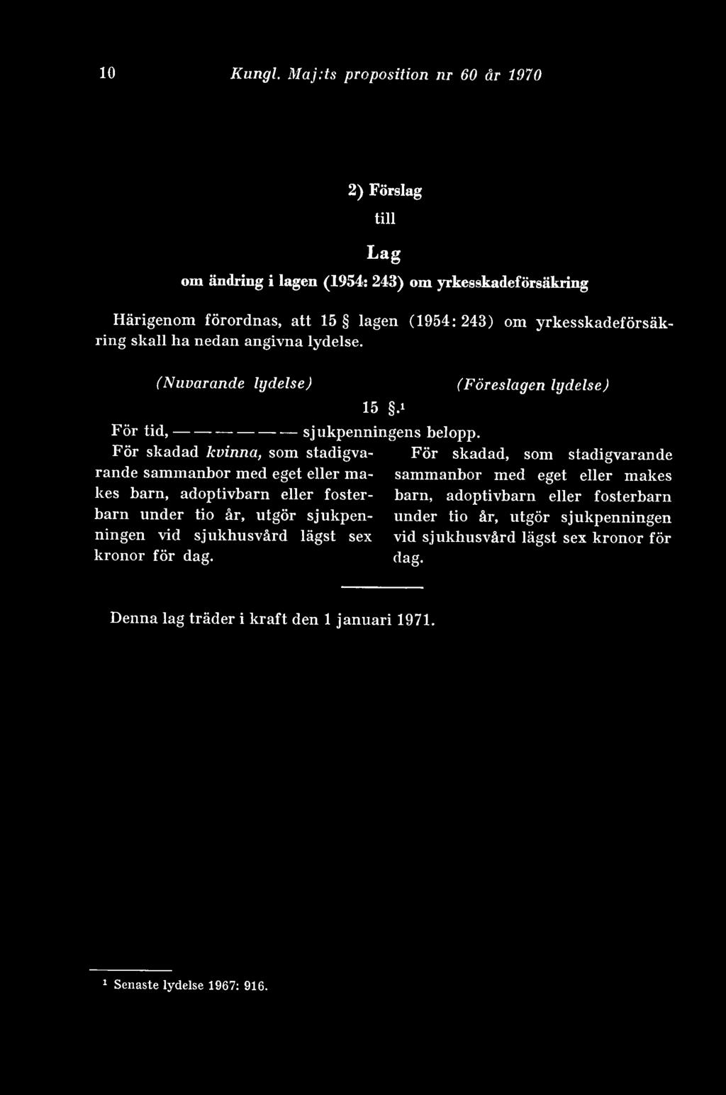 nedan angivna lydelse. (Nuvarande lydelse) (Föreslagen lydelse) 15.i För tid,------- ------------sjukpenningens belopp.