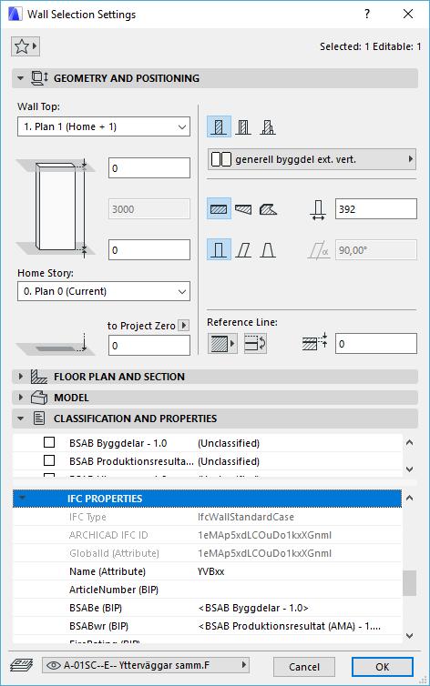 1. Ordlista för IFC-relaterade begrepp Attribute Attribut definierar en IFC entity. Ett markerat elements attribut kan visas och kontrolleras med ARCHICADs IFC-manager.