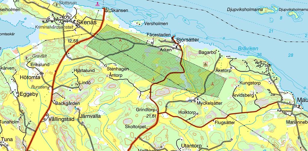 Vikboland Vind Samrådsunderlag 2014-03-28 Delprojektet Skenäs: lokalisering och utformning Vindpark Skenäs består av tre vindkraftverk placerade längs högspänningsledningen som passerar genom