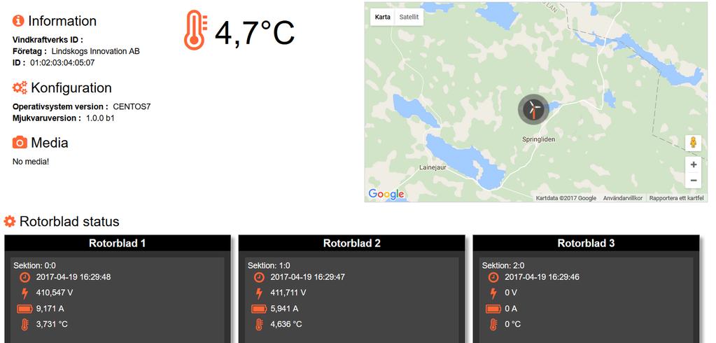 5.2 DRIFT Efter det att systemet monterats och trimmats in sattes det i autonom drift hösten 2016. För att övervaka systemet har en web-applikation utvecklats.