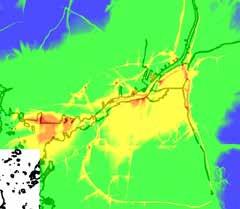 Beräkningar av källbidrag och minskningsscenarier för kvävedioxid i Göteborgsregionen R 2016:18 Figur 26 Dygnsmedelvärde (98-percentil) kvävedioxidhalter för nuläge (vänster) och för ett scenario där
