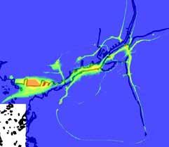 Beräkningar av källbidrag och minskningsscenarier för kvävedioxid i Göteborgsregionen R 2016:18 Figur 31 Årsmedelvärde kvävedioxidhalter för nuläge (vänster) och för ett scenario där alla tunga