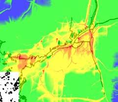Beräkningar av källbidrag och minskningsscenarier för kvävedioxid i Göteborgsregionen R 2016:18 Figur 35 Dygnsmedelvärde (98-percentil)kvävedioxidhalter för nuläge (vänster) och för ett scenario där